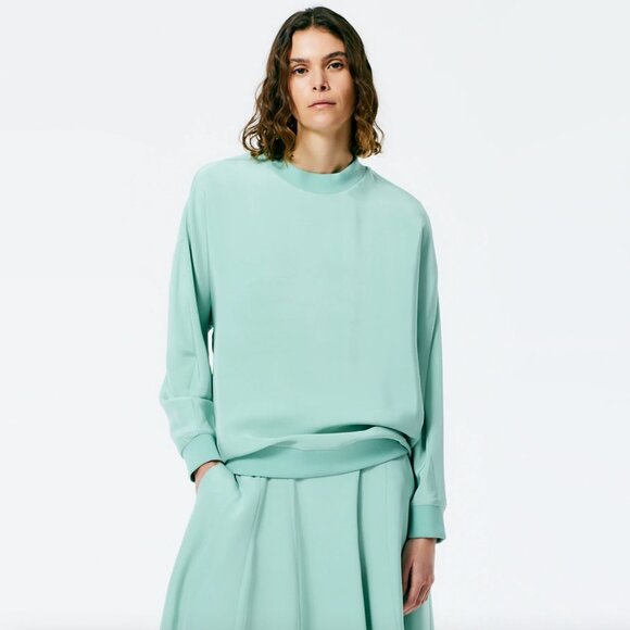 Tibi 4-Ply Silk Silk Crewneck Eased Out Top in "Mint", size 12 - Picture 8 of 11